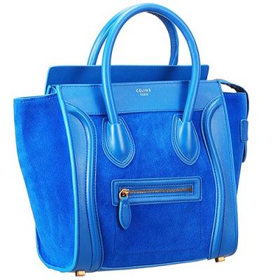 Women's Cheapest Celine Blue Micro Luggage Tote Bag Leather & Napped Leather