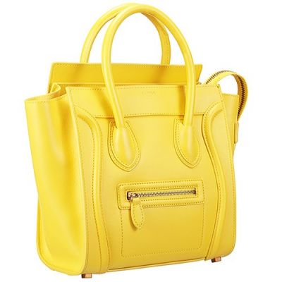 Celine Luggage Girls Bright Yellow Micro Leather Purses Yellow Brass Zipper  
