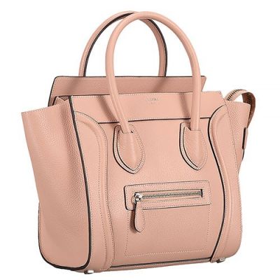 Celine Luggage Chic Ladies Spring Peach Micro Leather Tote Bag Silver Zipper 
