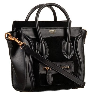  Celine Black Suede Good Price Womens Leather Luggage Shoulder Bag Nano 