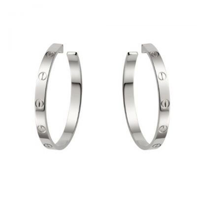 Fake Cartier Love Hoop Classic Screw Pattern Embellished 18K White Gold Plated Simple Earrings B8028300