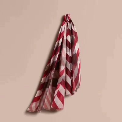 Burberry Red Stripe & Checked Velvet Scarves With Tassels Classic Style For Women Christmas Gift Sale UK