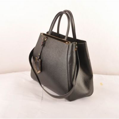 AAA Quality Fendi 2Jours Black Cross Veins Leather Small Black-Golden Trimming Ladies Totes Expandable Gusset 