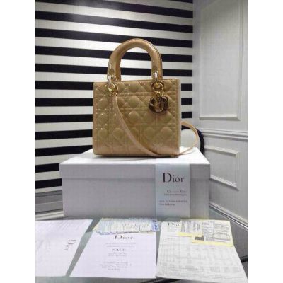  High Quality Dior Lady Beige Patent Leather Cannage Quilted Tote Bag Golden Hardware  