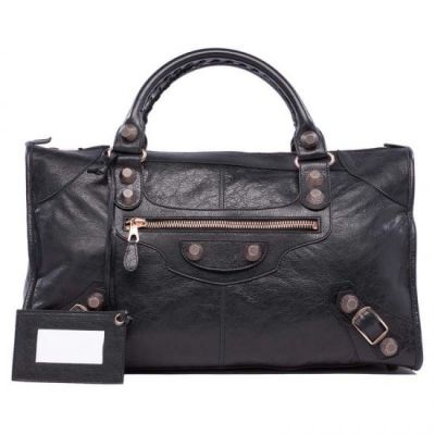 Cheapest Balenciaga Rose Gold Studs Giant 21 Work Black Leather Zipper Front Pocket Womens  Totes 