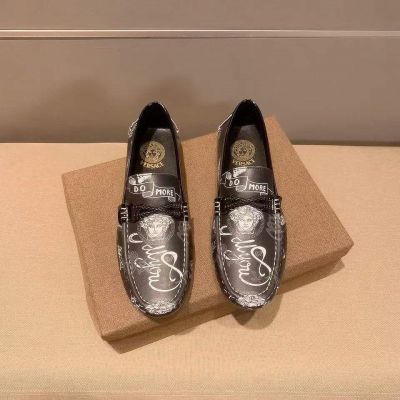 Men's Luxury Versace White Medusa Classic Pattern Braid Trimming Loafers Shoes Fashion Slip-on Moccasins