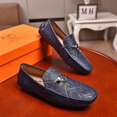 Classic Hermes Silver Circle Studs Motif H Logo Printing Men Calfskin Leather Loafers Price Online