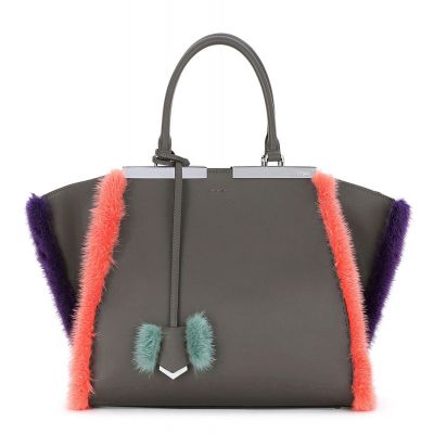 Luxury Ladies Fendi 3 Jours Black Leather Medium Satchel Bag Colorful Fur Trimming For Winter Online 