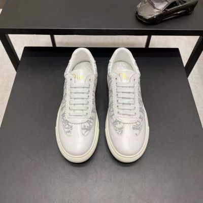  2021 Men's Popular Dior White Calfskin Leather Logo Oblique Pattern Male Lace-up Sneakers Price List 