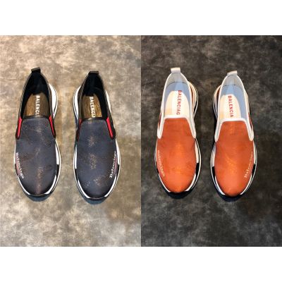 Cheapest Balenciaga Popular Printing Mens Tricolor Textured Sole Slip-on lightweight Leather Sneakers Black/Orange