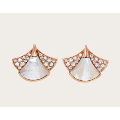 Fashion Bvlgari Divas' Dream White Mother Of Pearl Ladies Rose Gold Fan-shaped Diamonds Earrings  350483 OR857103