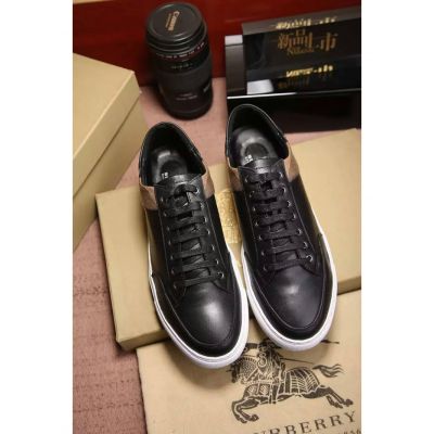 Hot Selling Check & Black Calfskin Leather White Rubber Outsole Mens Lace-up Sneakers For Spring/Fall
