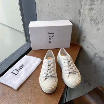 Walk'N'Dior Celebrity Same Low-top White Canvas Female Lace-up Sneakers For Skirts Sale Online