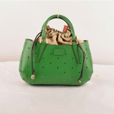 Fendi B Fab Top Handle Green Perforated Medium Scoopy Tie Top Bag For Womens  