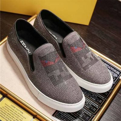 High Quality Fendi Bugs Pattern Mens Gray Suede Leather Casual Loafers Luxury Studs Mocassins 