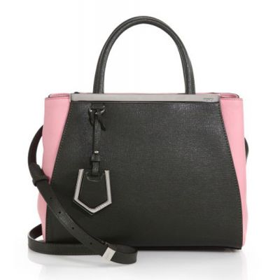 Good Price Fendi 2Jours Petite Bi-color Dark Green-Pink Leather Ladies Shoulder Bag Silver Palladium Bar Top 
