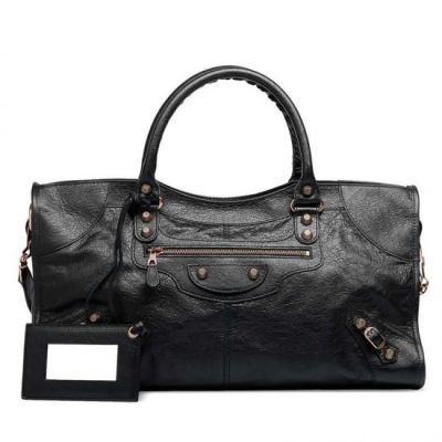 AAA Quality Balenciaga Rose Gold Hardware Giant 12 Part Time Black Leather Studs Ladies Totes 