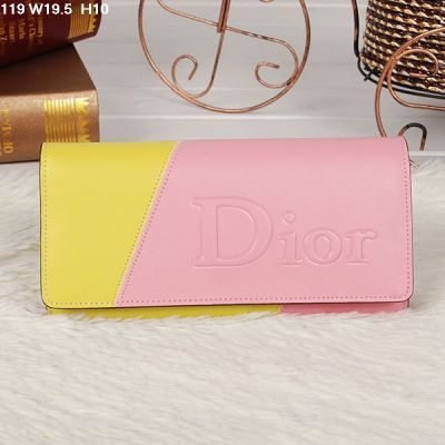 Dior Fashion Multicolor Dior Logo Flap Fall Wallet Yellow-pink For Girls 
