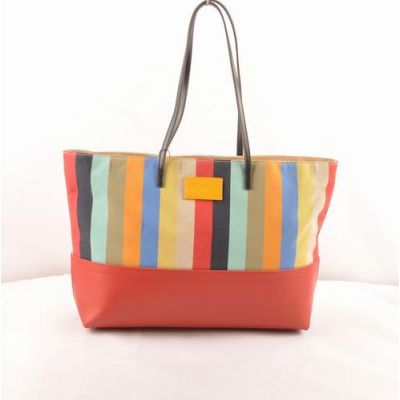 Office Style Fendi Slim Strap Colorful Striped Fabric Ladies Leather  Shoulder Bag Red-Black 
