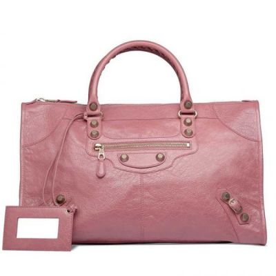Imitation Good Price Balenciaga Rose Gold Studs Pink Leather Giant 12 Ladies Work Totes Zipper Closure 