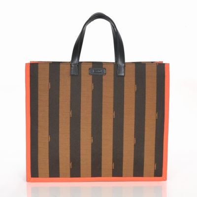 Fendi Large Volume Waterproof Fabric Striped Flat Handle Shopping Bag Coffee-Orange For Ladies  