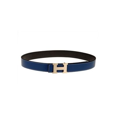Cheapest Hermes Unisex Blue Reversible Leather Belt With Golden Tone H Pin Buckle  