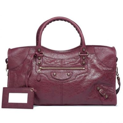 Hot Selling Balenciaga Burgundy Leather Giant 12 Part Time Rose Gold Studs Womens Crossbody Bag 