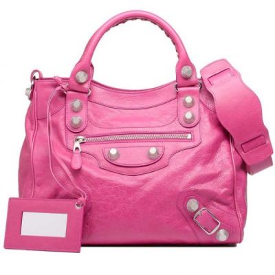 Top Sale Balenciaga Cyclamen Leather Ladies Gaint 21 Silver Studs Top Handle Velo Totes UK 
