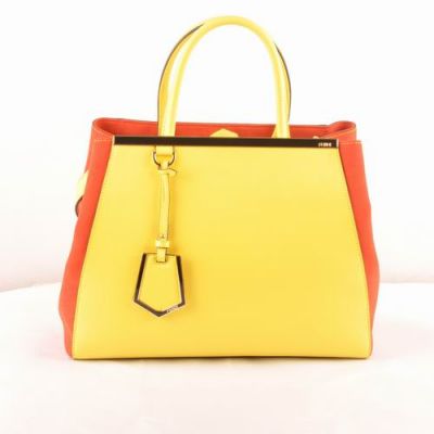Fendi 2Jours Yellow Ferrari Leather With Orange Lambskin Leather Top Handle Arrow-shaped Charm Ladies Handbag 