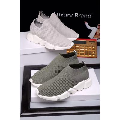 2017 Balenciaga Knit Slip-on Light Grey/Dark Grey Soft Sole Neat Clear Stitching Loafers For Couples 