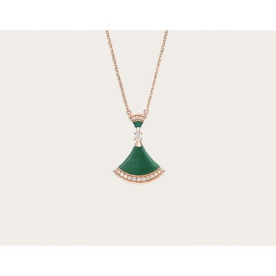 Bvlgari Divas' Dream 18K Rose Gold/Silver Green Enamel Diamonds Necklace Replica Ref.351143