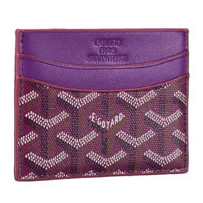 Elegant Goyard Saint Sulpice Womens Leather Purple Card Holder Wallet Chevron Decorative Design