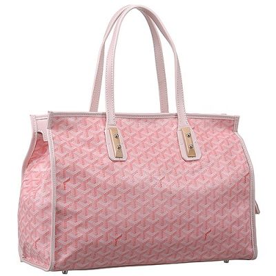 Goyard Marquises Women's Tote Bag Pink Brass Tab Trim Patterned Chevron Calfskin Leather 