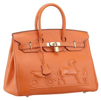  Hermes Birkin Orange Leather Horse Embossed Classic Golden Lock Ladies Tote Bag For Sale
