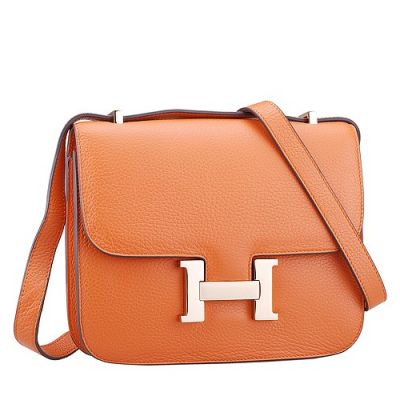 Hermes Constance Chiara Ferragni Orange Flap Shoulder Bag Golden H Buckle Cowhide Leather  