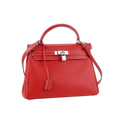 Silver Buckle & lock Hermes Kelly A-shaped Top Handle Wide Base Leather Shoulder Bag Leather Trimming 
