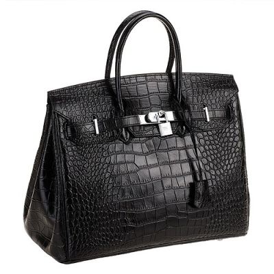 Hot Selling Black Crocodile Leather Silver Hardware Hermes Birkin A-shaped Handbag With Small Key Bag 