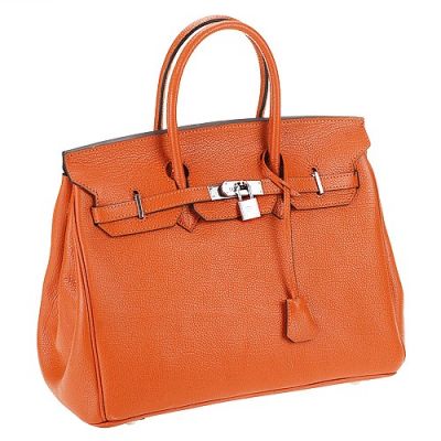  2017 Winter Orange Hermes Birkin Silver Buckle Ladies Flap Totes Wide Base With Bolts  