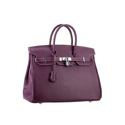 Street Style Purple Leather Hermes Birkin Top Handle Leather Trimming A-shaped Flap Tote For Womens 