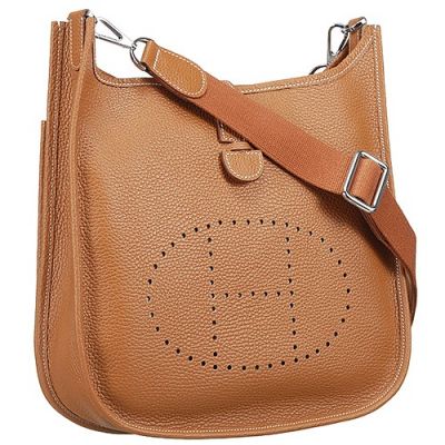  Hermes Tan Evelyne H056275CK37 Leather Lining Curved Base Flap Shoulder Bag Perforated H Pattern