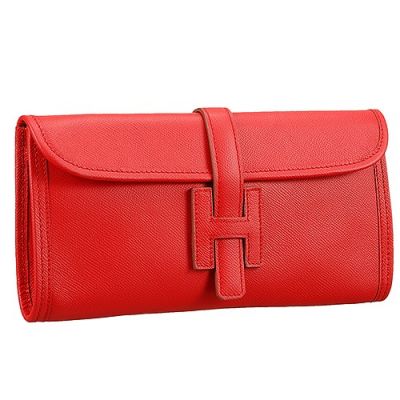 Hot Selling Hermes Jige Elan Womens Red Leather Long Flap Clutch Bag 29 CM For Red Carpet