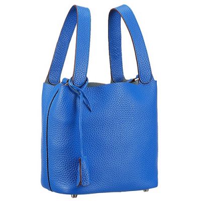 Dark Blue Top Handle Hermes PM Picotin Grained Leather  Shoulder Bag Square Base 
