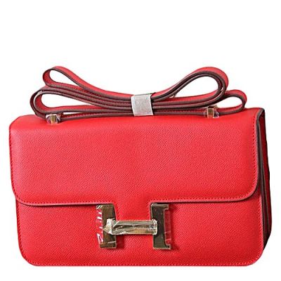 Good Price Hermes Constance Red Leather Long Elan Bag Golden H Buckle Double Compartments 
