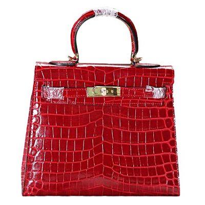 Red 28CM Hermes Kelly A-shaped Flap Totes Bag Golden Hardware Price List Red Crocodile Leather  