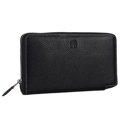Hermes Azap Womens Black Grained Leather High End Long Zip-around Wallet H Logo For Sale 
