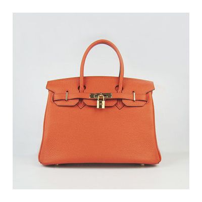 Elegant Style Small A-shaped Hermes Thin Rounded Handle Birkin Togo Leather Totes Golden Luck Orange  