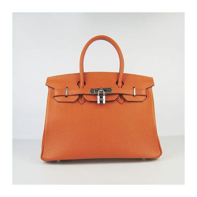 Hermes Birkin Ladies Vantage 30CM Orange Togo Leather Belt Lace Flap Handbag Silver Hardware 