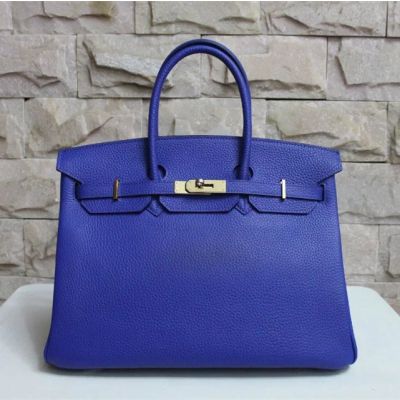Electric Blue Hermes Birkin 35CM A-shaped Top Handle Yellow Brass Buckle  Flap Tote Bag Online 