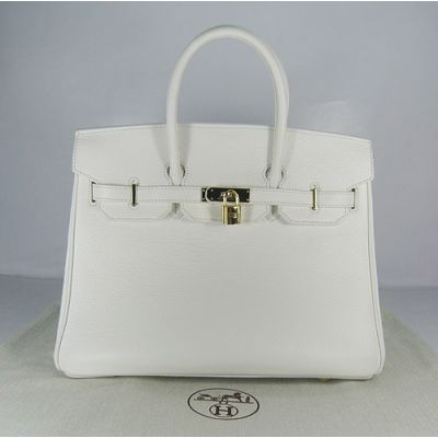 Hot Selling Ladies Hermes Birkin White Togo Leather Wide Base Top Handle Handbag Golden Lock