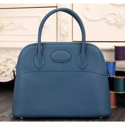 Fashion Hermes Bolide Silver Hardware Blue Top Handle A-shaped Shoulder Bag Price List 